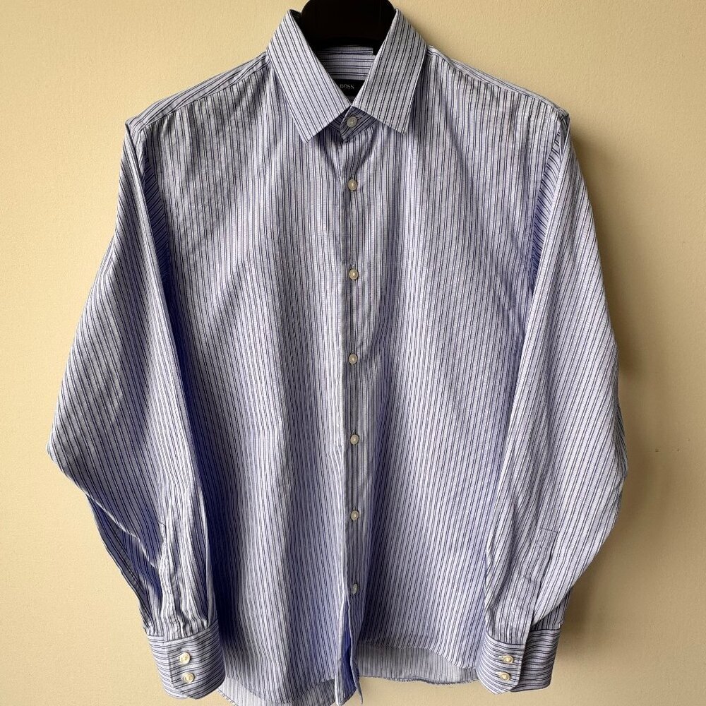 Hugo Boss Regular Fit Striped Cotton Long Sleeve Dress Shirt